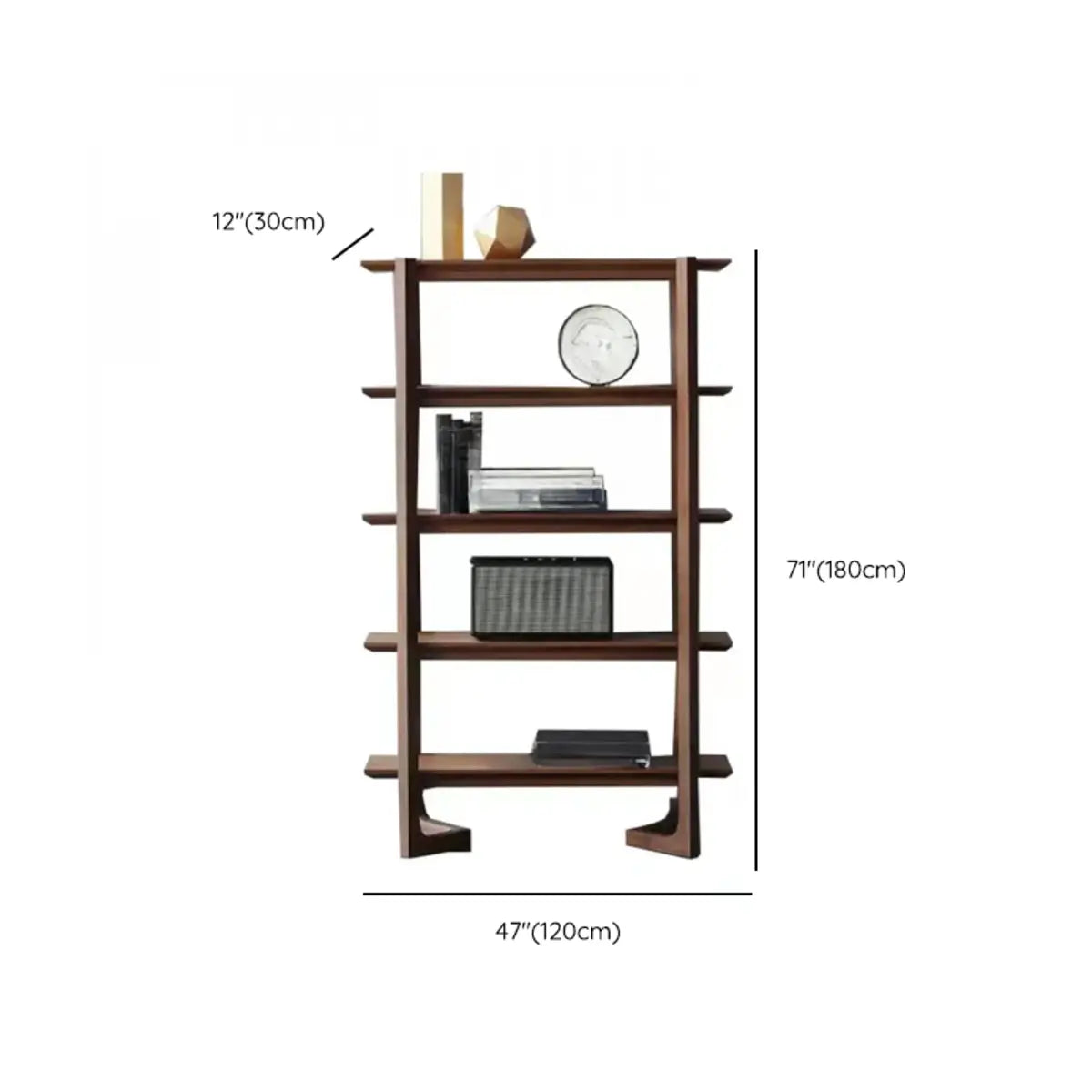 Modern Brown Walnut Ladder Open Storage Bookshelf