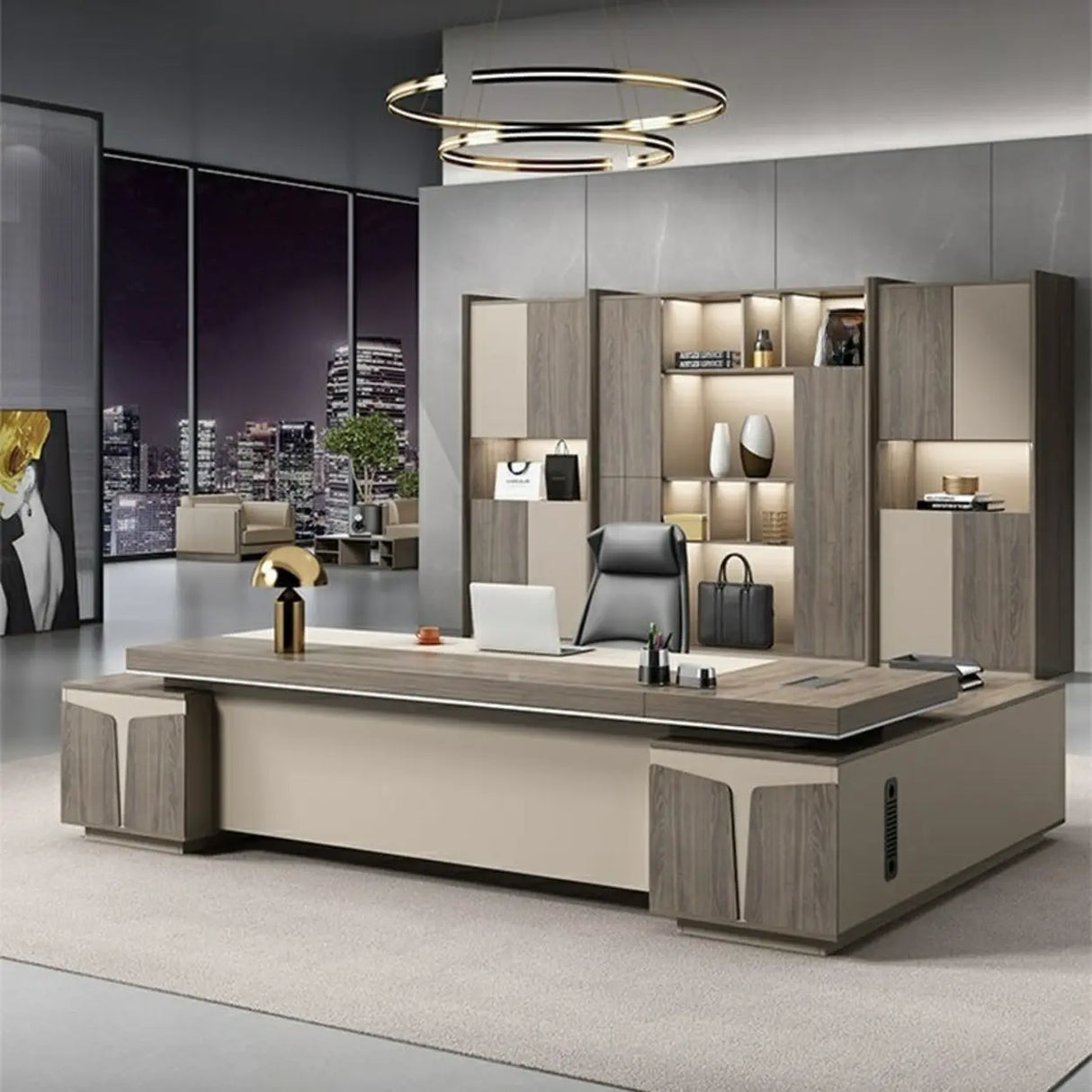 Modern Brown Wood L-Shape Office Executive Desk Image - 1