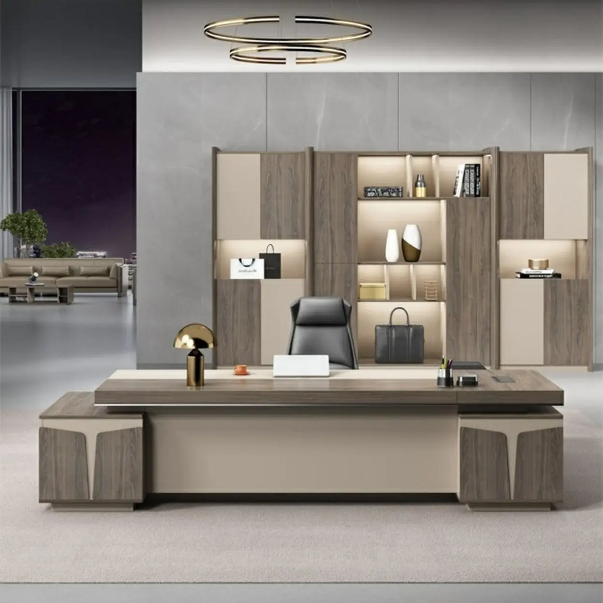 Modern Brown Wood L-Shape Office Executive Desk Image - 3