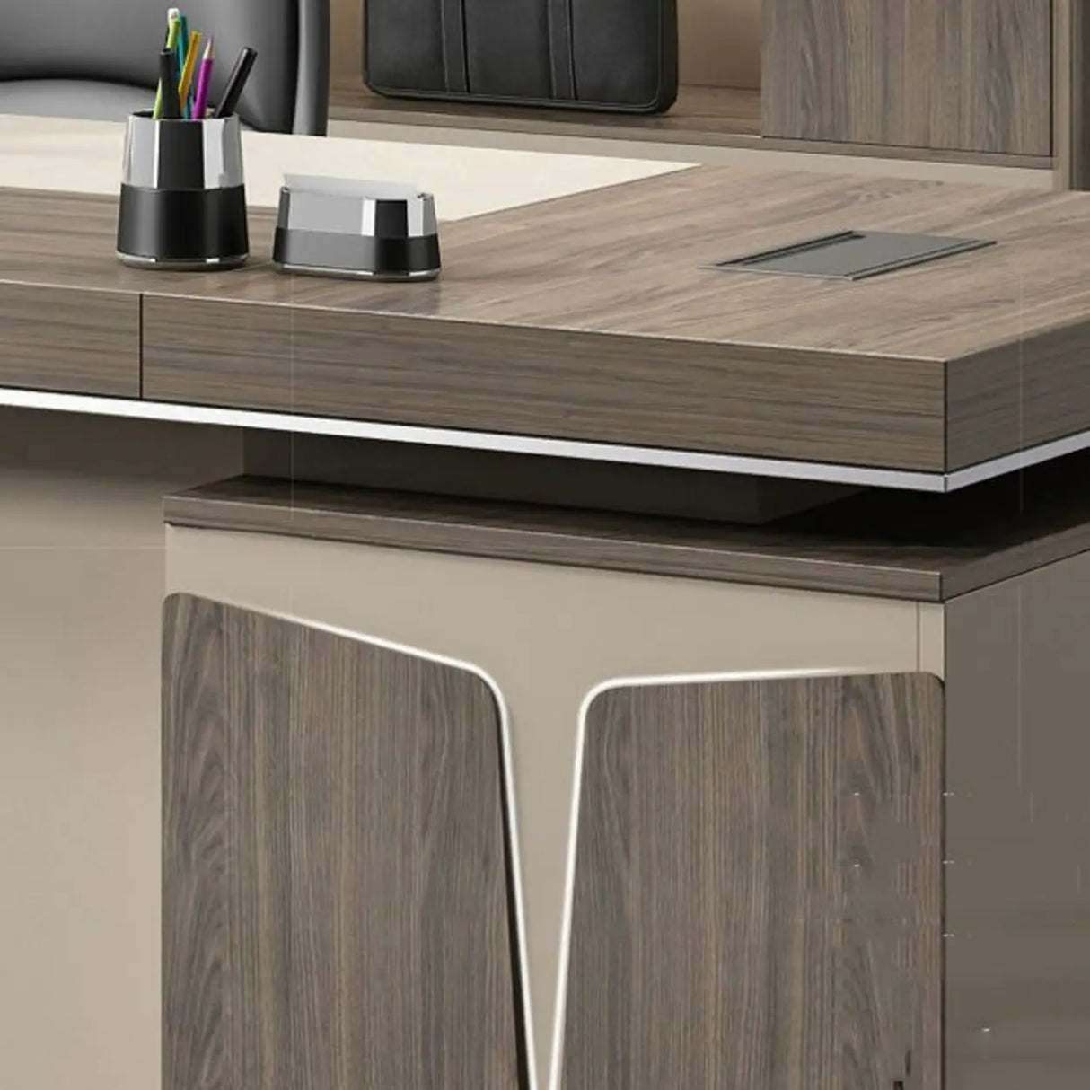 Modern Brown Wood L-Shape Office Executive Desk Image - 5