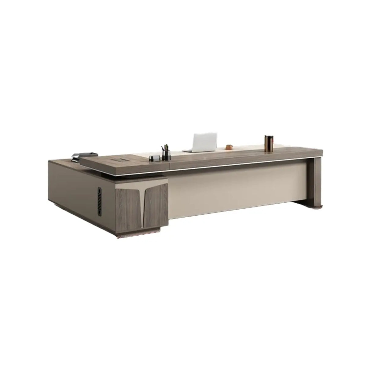 Modern Brown Wood L-Shape Office Executive Desk Image - 6