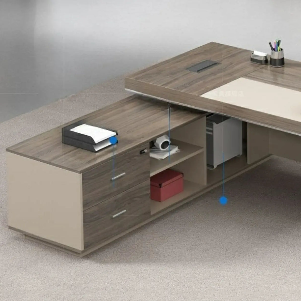 Modern Brown Wood L-Shape Office Executive Desk Image - 7