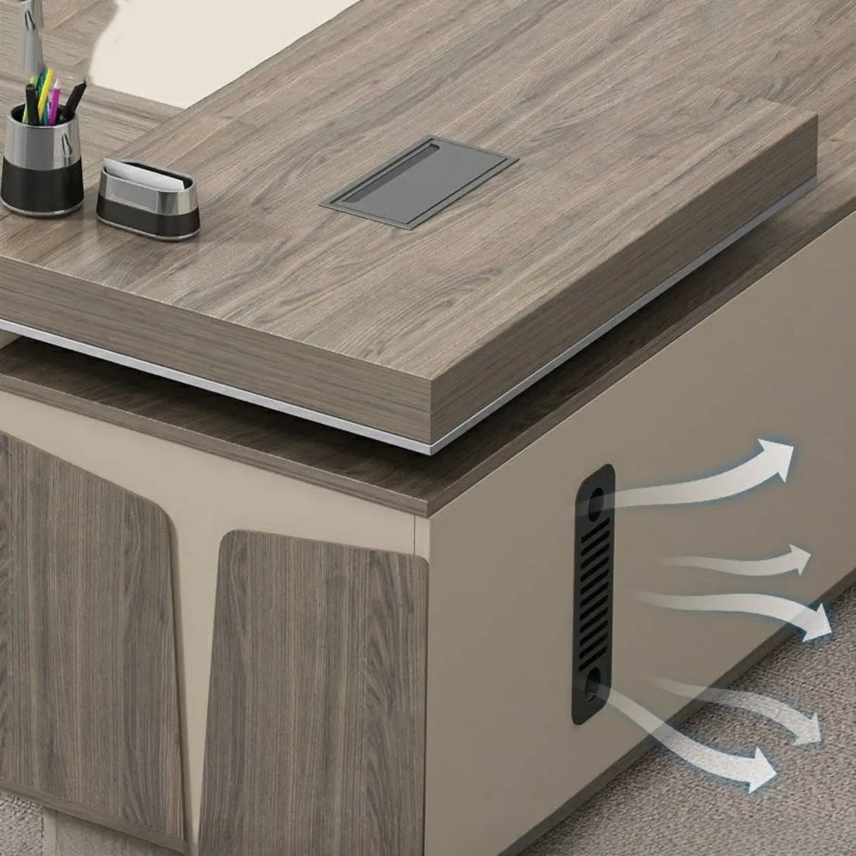 Modern Brown Wood L-Shape Office Executive Desk Image - 8