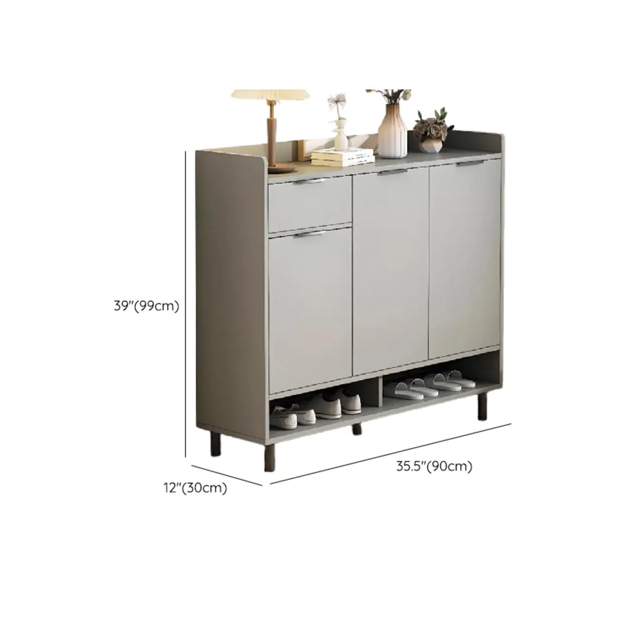 Modern Cabinet Wood Hallway Beige Large Shoe Storage Unit