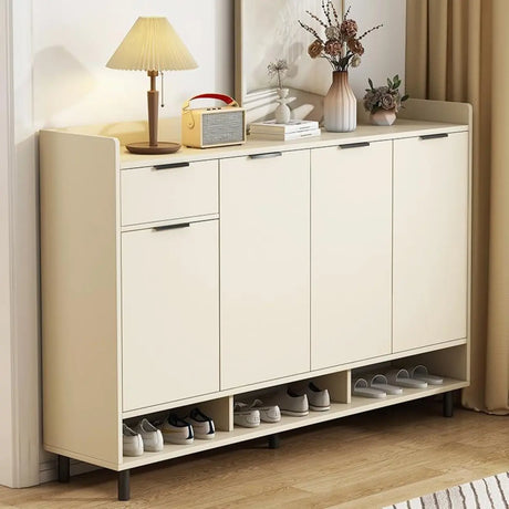 Modern Cabinet Wood Hallway Beige Large Shoe Storage Unit Image - 1
