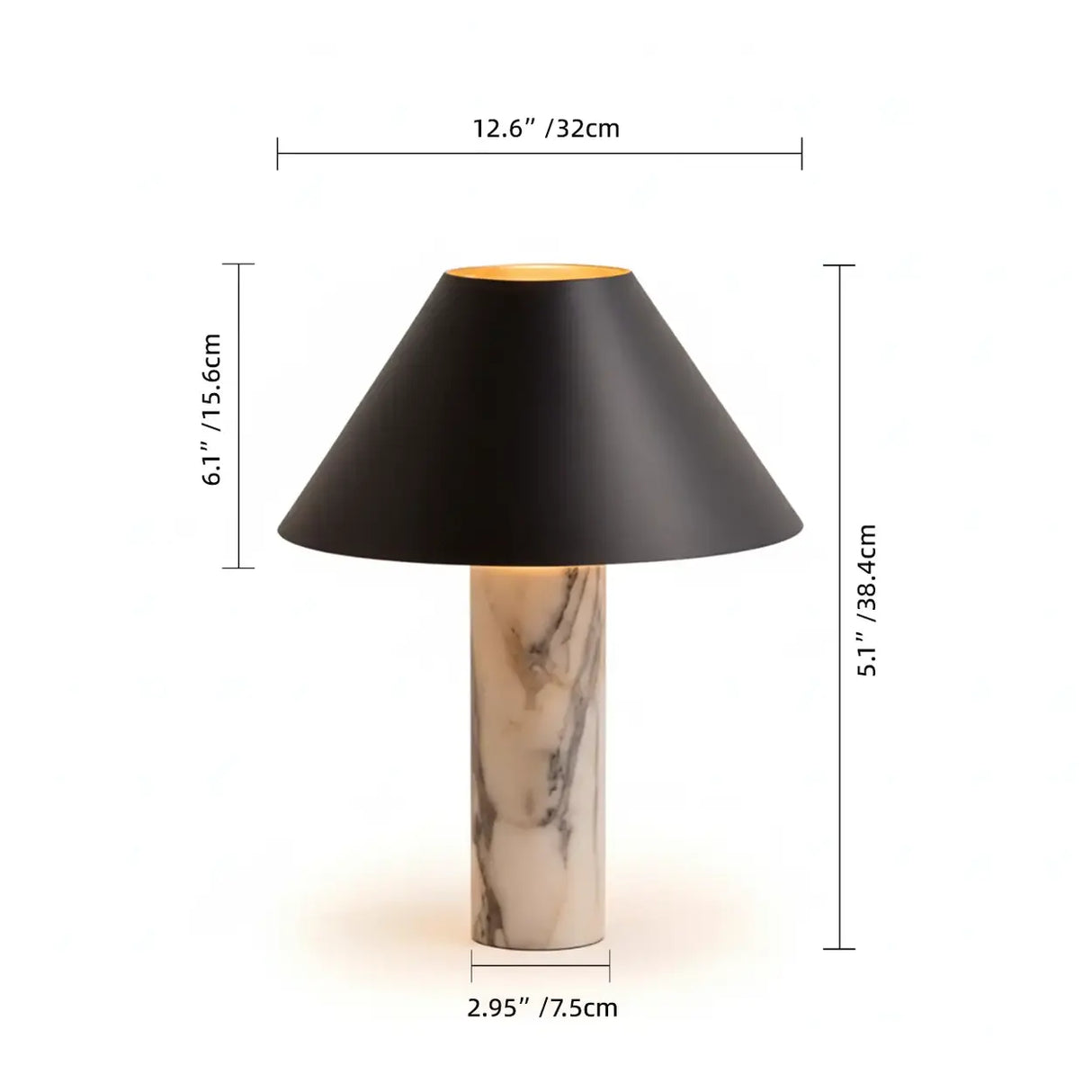 Modern Calacatta Marble LED Cone Shade Table Lamp For Bedroom