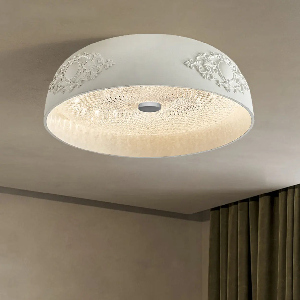 Contemporary White Carving Dome Flush Mount Light Image - 4
