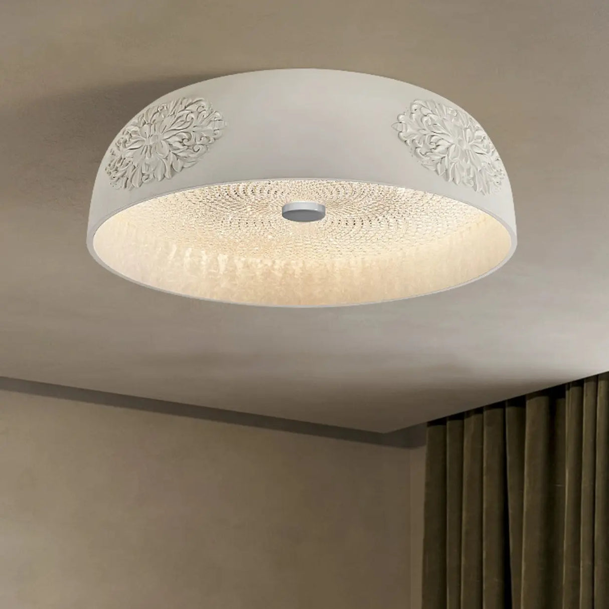 Contemporary White Carving Dome Flush Mount Light Image - 6