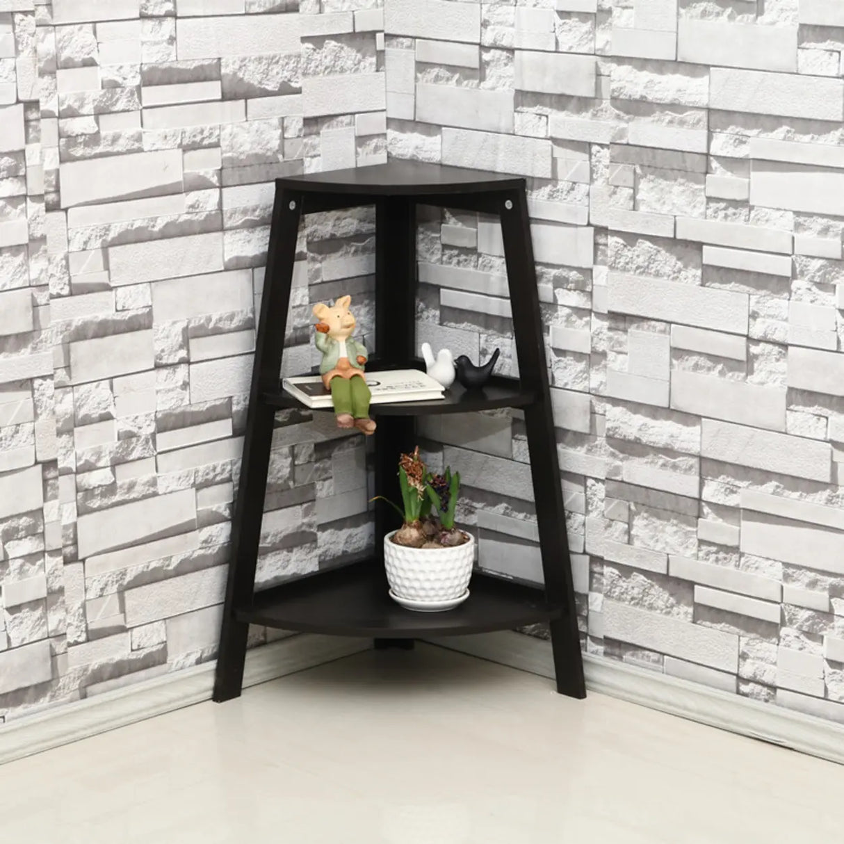 Modern Causal Open Shelves Wood Corner Ladder Bookcase Image - 3