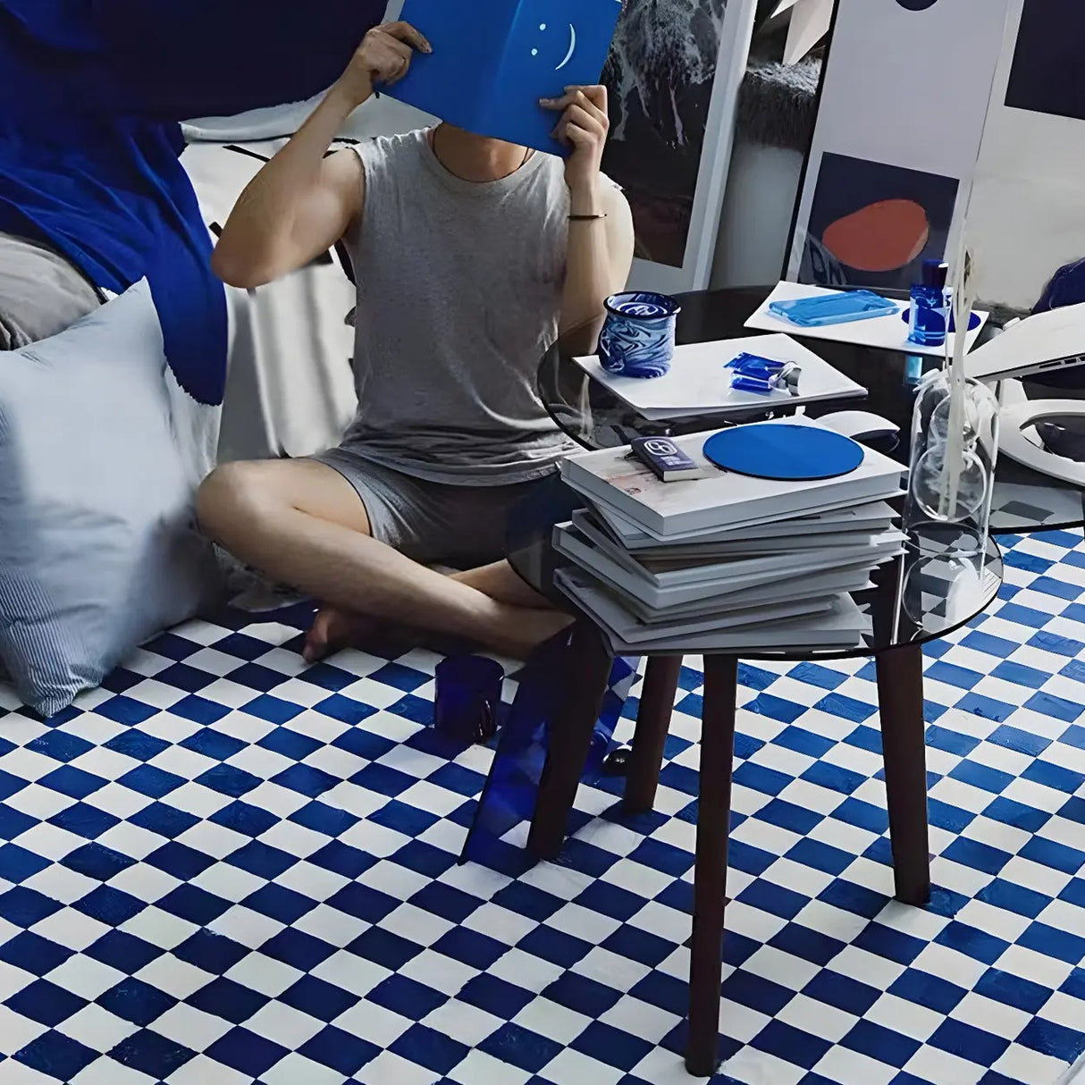 Modern Checkered Polyester Green Anti-Slip Rug Image - 9