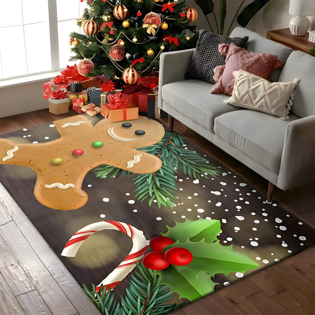 Modern Christmas Gingerbread Polyester Area Rug Image - 2