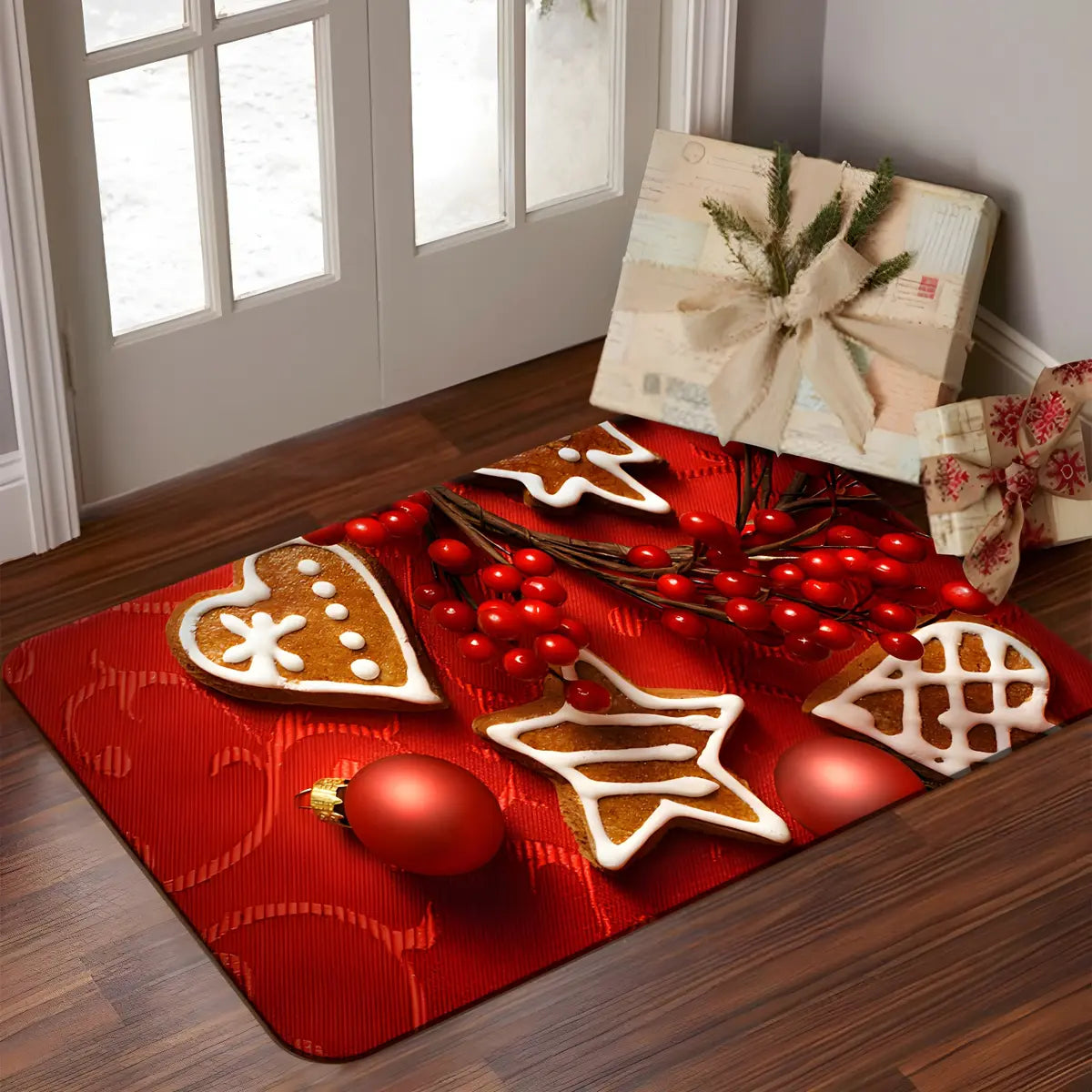 Modern Christmas Polyester Blue Non-Slip Area Rug Image - 8