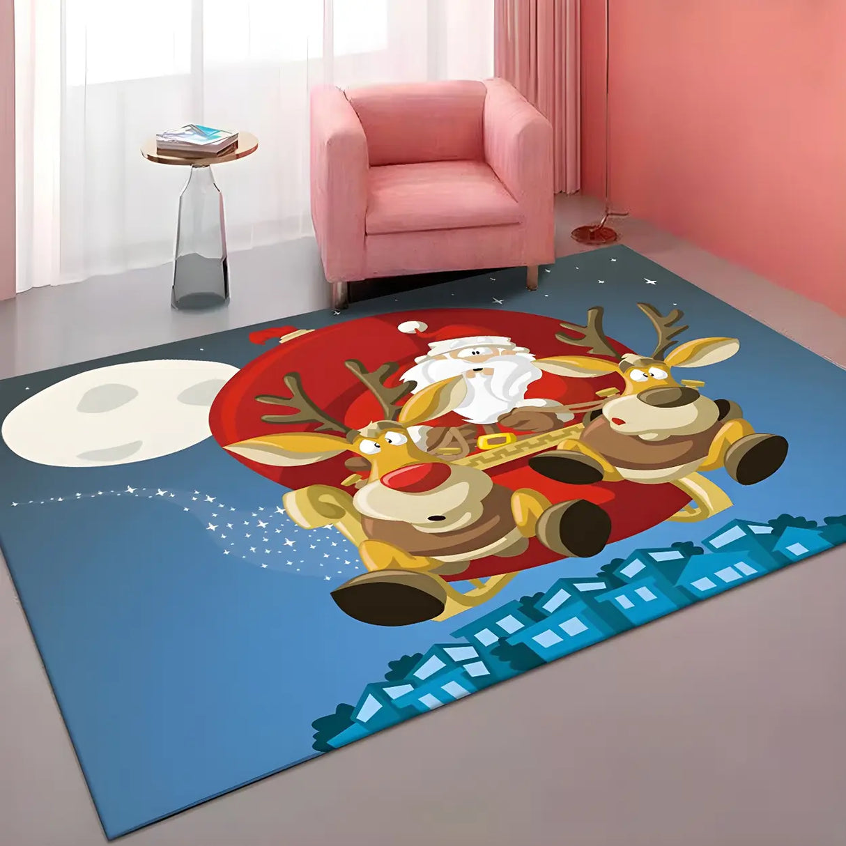 Modern Christmas Santa Claus Polyester Area Rug Image - 3