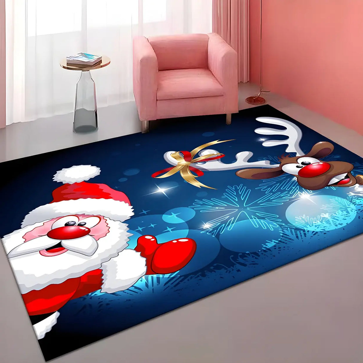 Modern Christmas Santa Claus Polyester Area Rug Image - 5