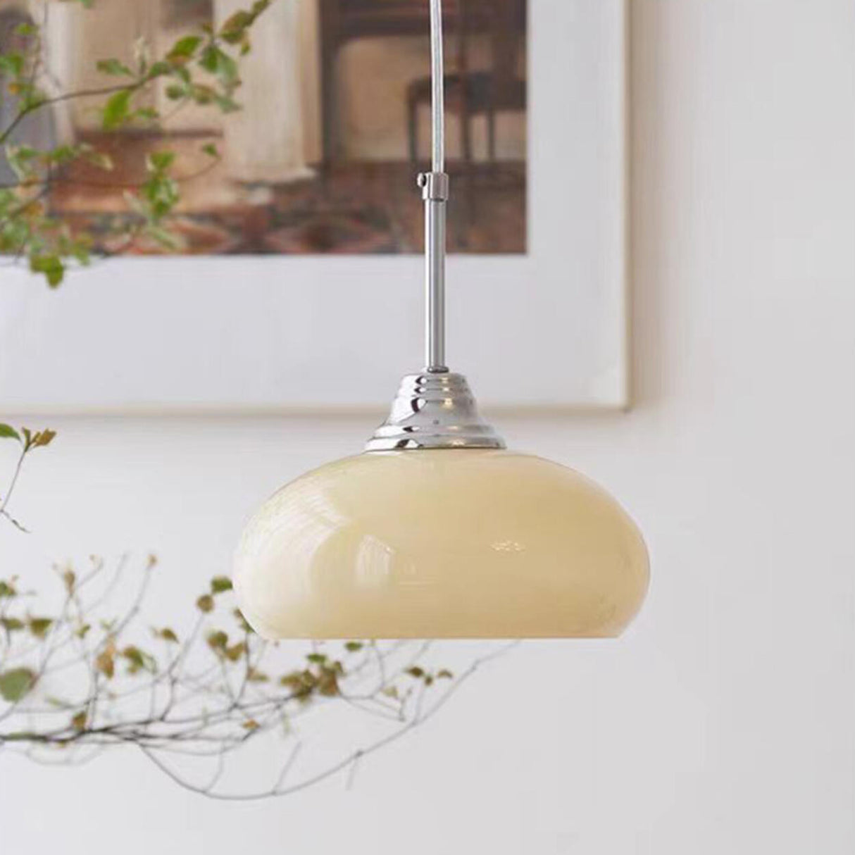 Modern Chrome Glass Metal Pendant Light Adjustable Cord Image - 2