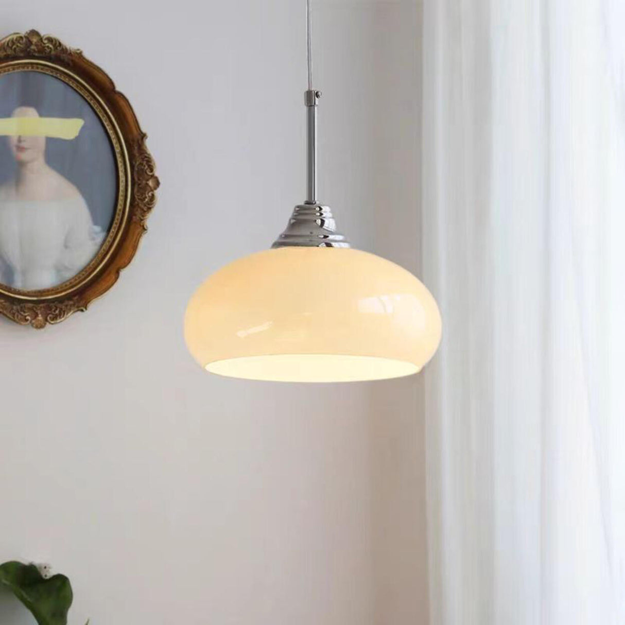 Modern Chrome Glass Metal Pendant Light Adjustable Cord Image - 3