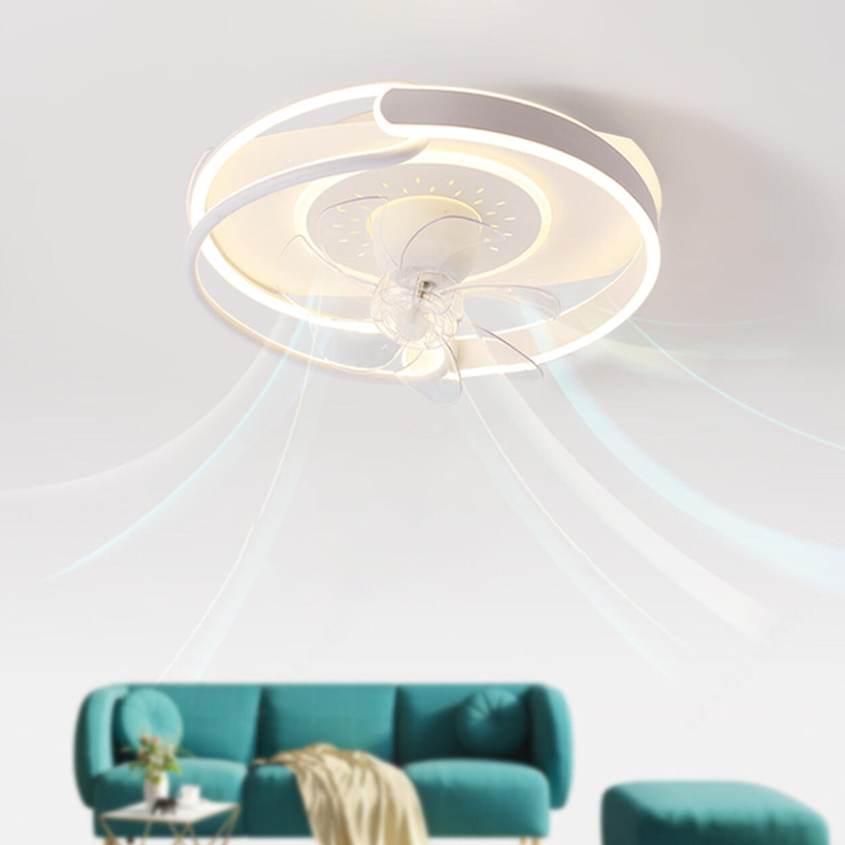 Modern Circular 7 Blades Ceiling Fan with LED Light Image - 18
