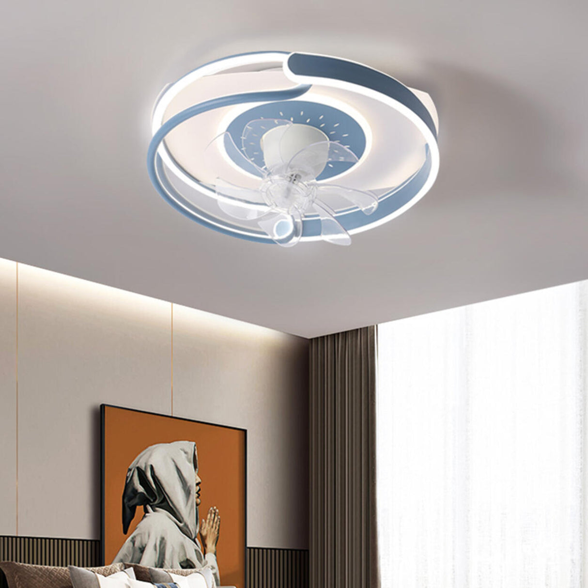 Modern Circular 7 Blades Ceiling Fan with LED Light Image - 6