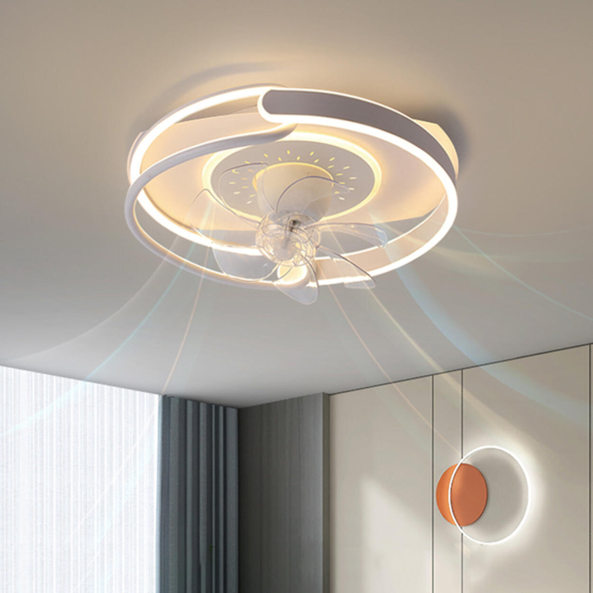 Modern Circular 7 Blades Ceiling Fan with LED Light Image - 7
