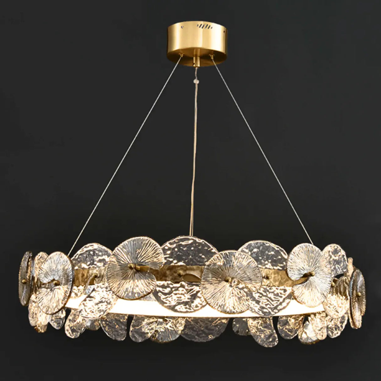 Modern Circular Clear Glass Disk Pendant Light Chandelier Image - 10