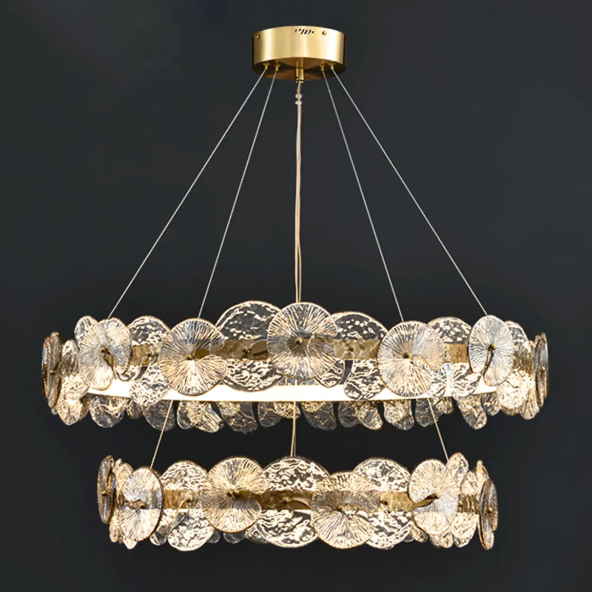 Modern Circular Clear Glass Disk Pendant Light Chandelier Image - 11