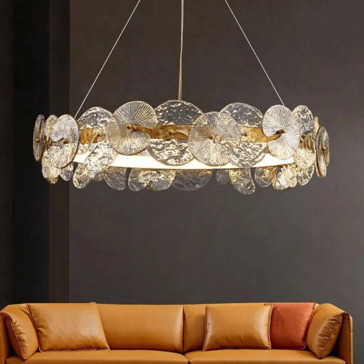Modern Circular Clear Glass Disk Pendant Light Chandelier Image - 1