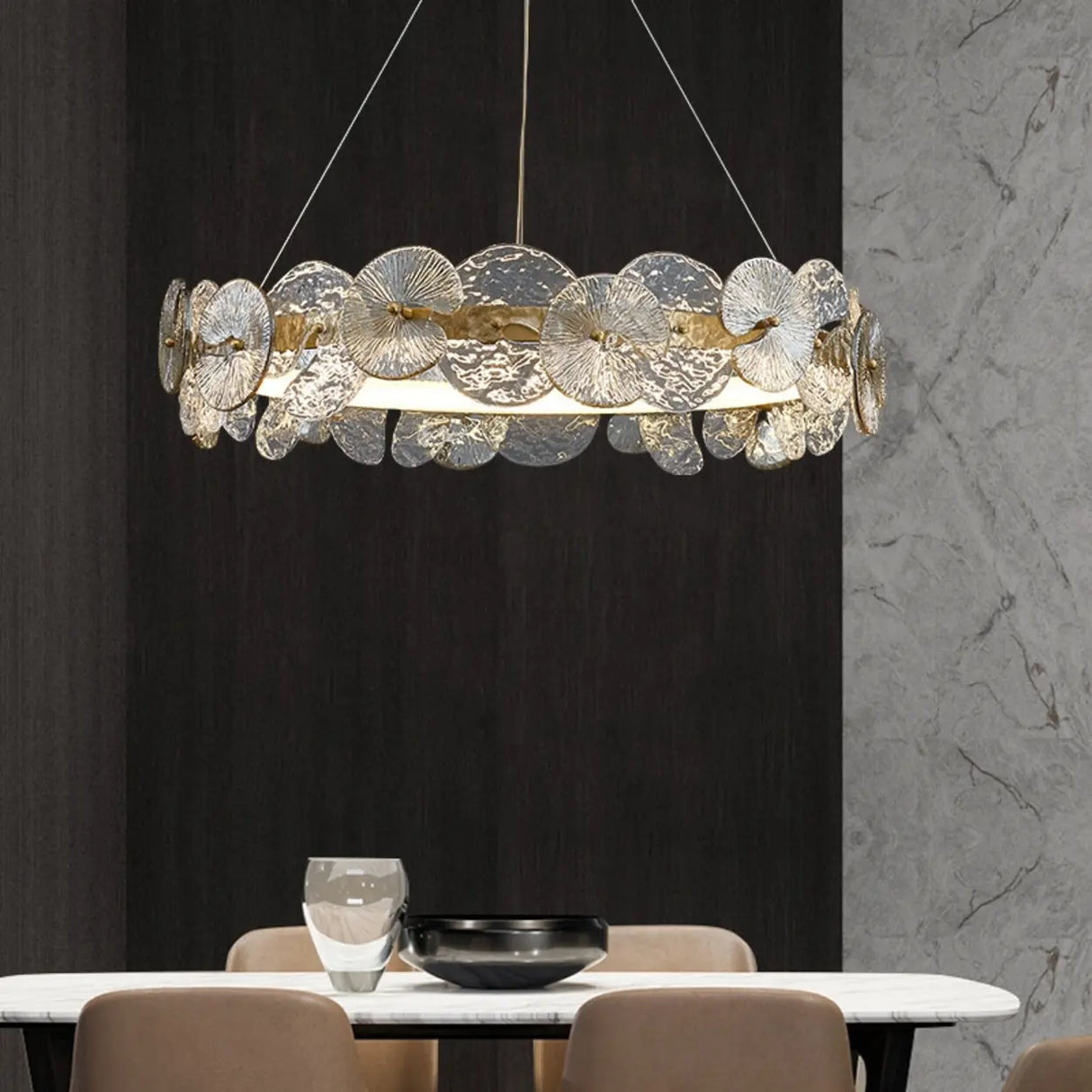 Modern Circular Clear Glass Disk Pendant Light Chandelier Image - 2