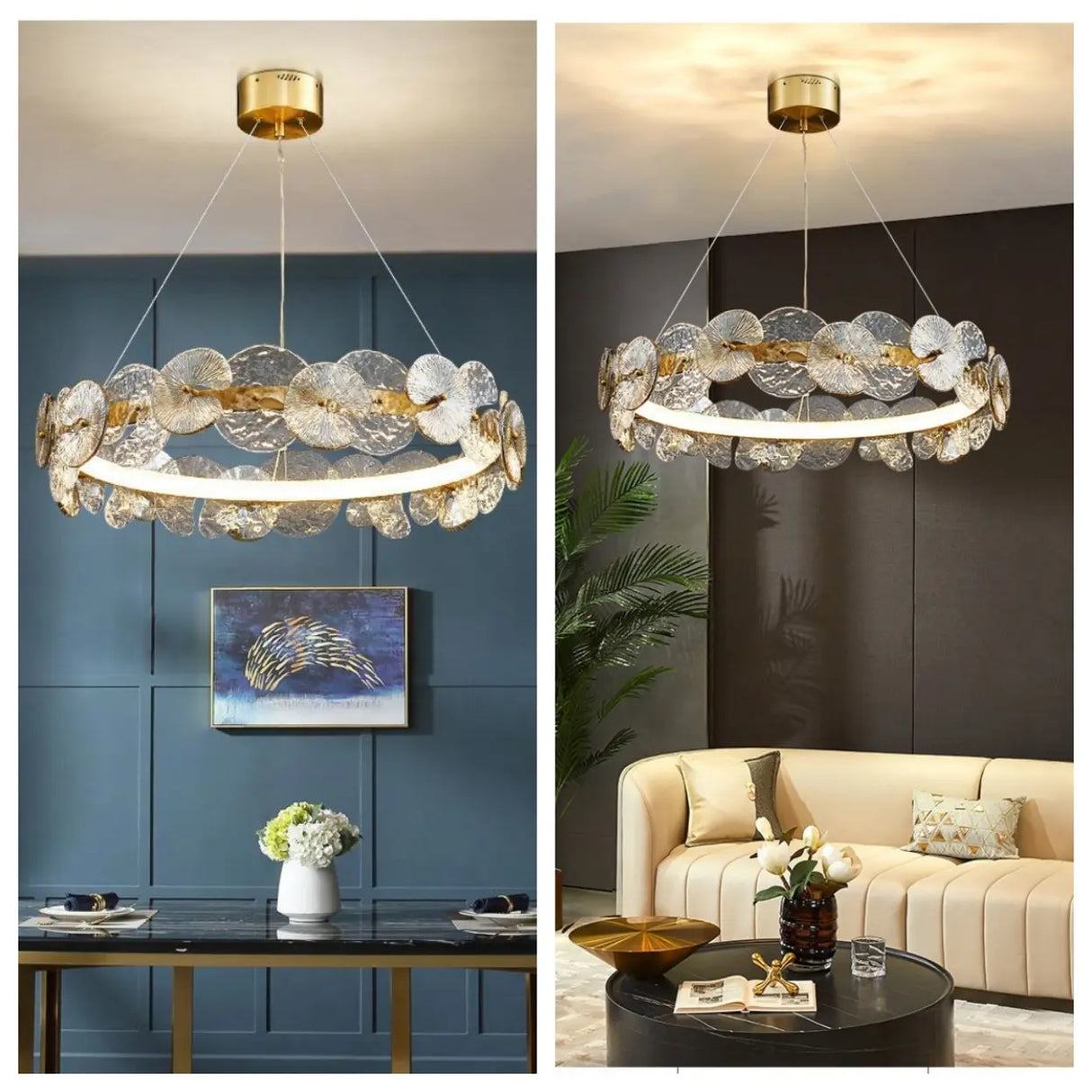 Modern Circular Clear Glass Disk Pendant Light Chandelier Image - 4