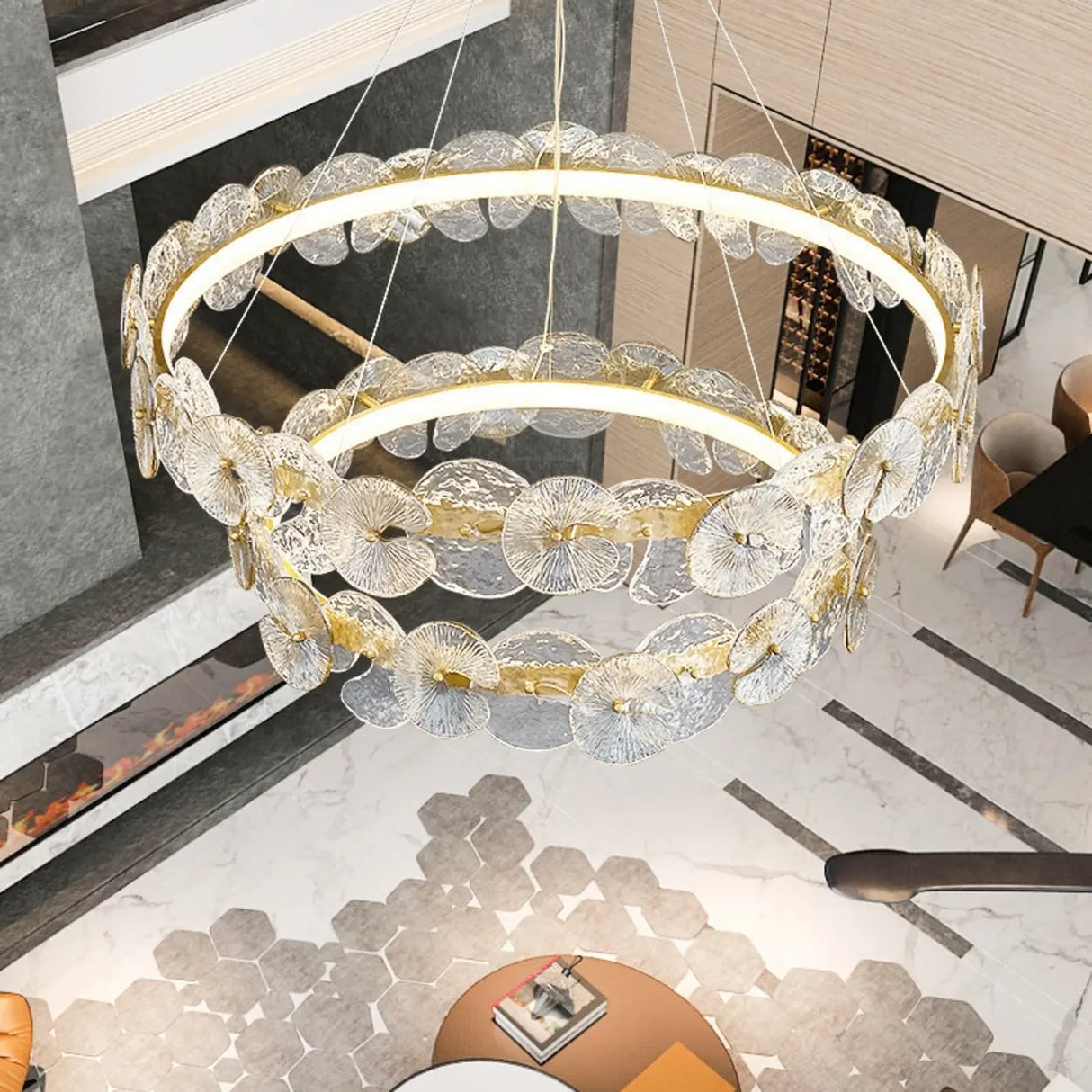 Modern Circular Clear Glass Disk Pendant Light Chandelier Image - 3