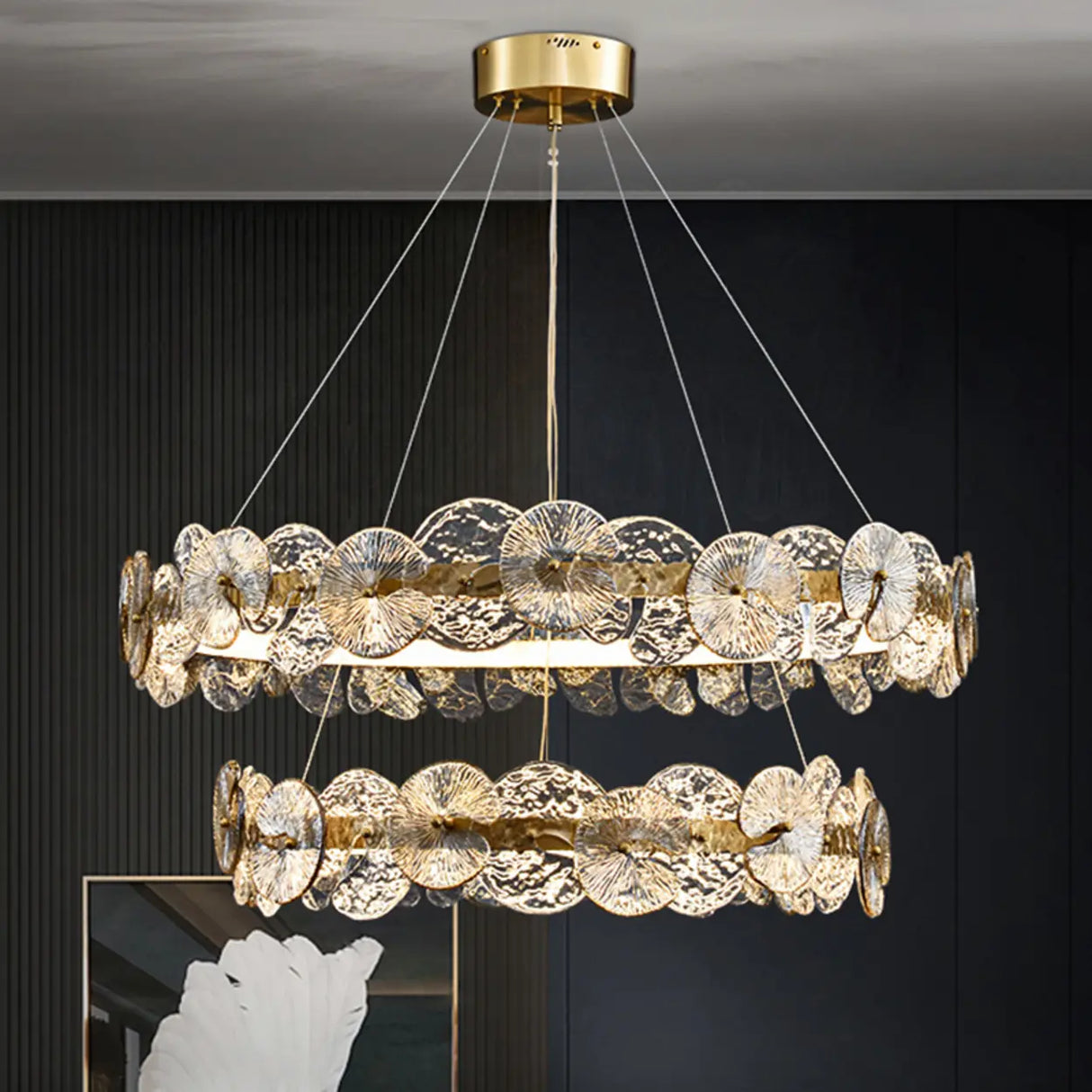Modern Circular Clear Glass Disk Pendant Light Chandelier Image - 8