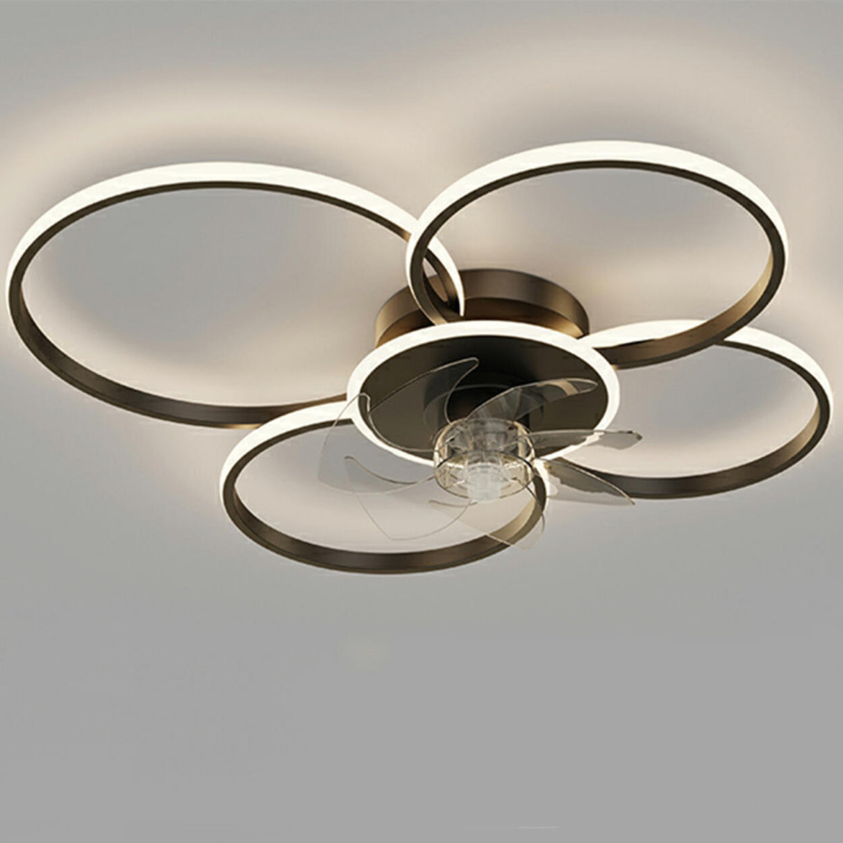 Modern Circular Design Flush Ceiling Fan with LED Light Image - 11