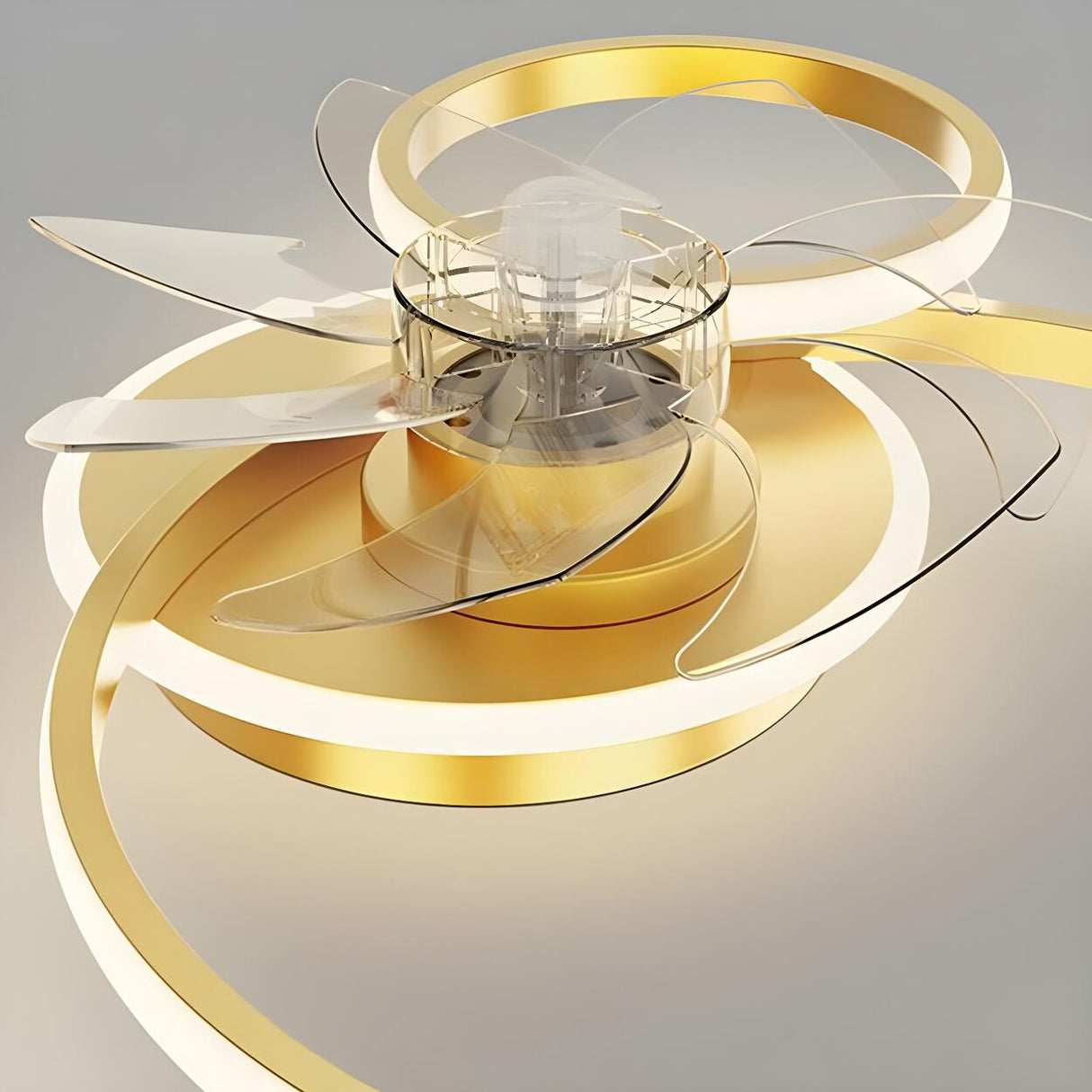 Modern Circular Design Flush Ceiling Fan with LED Light Image - 12