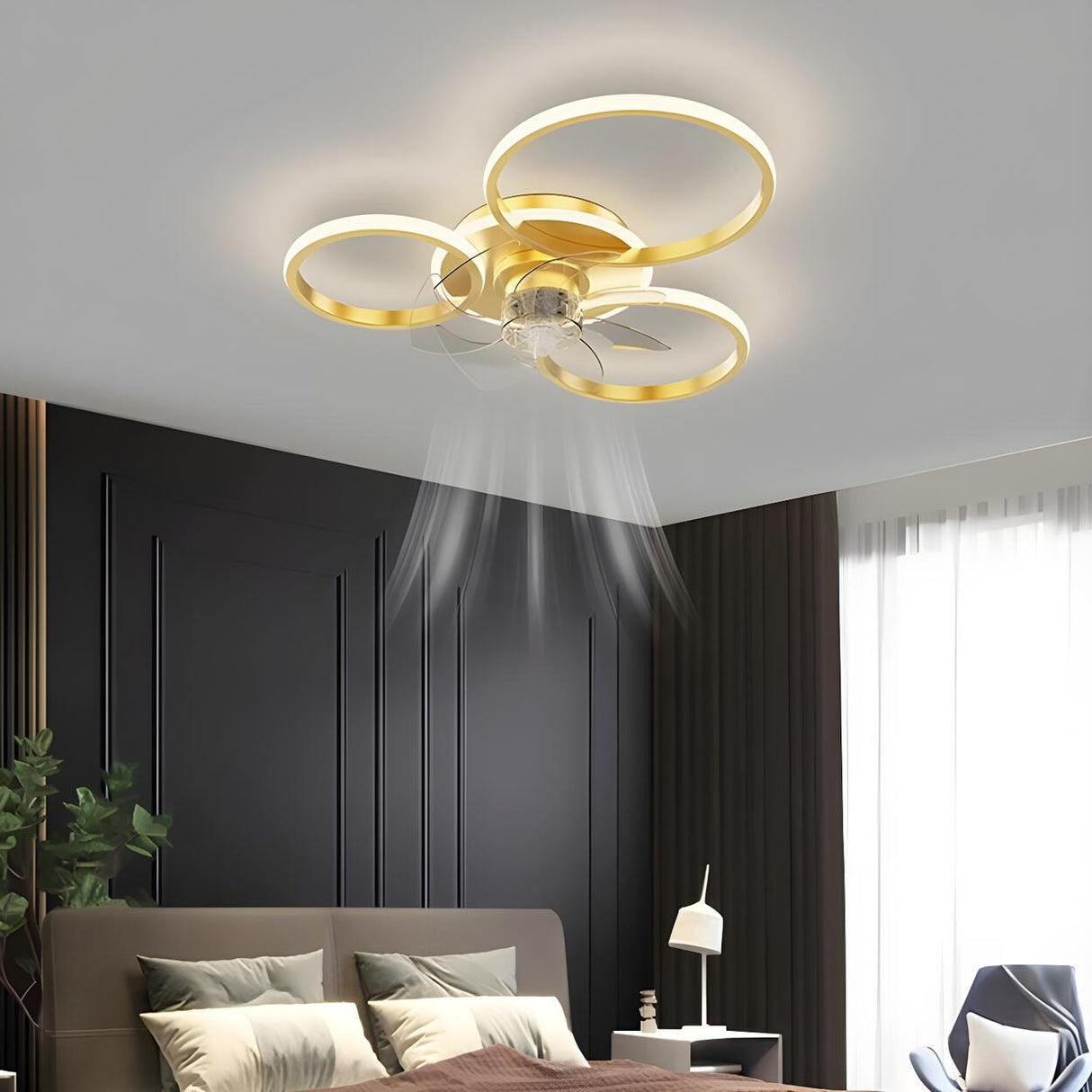 Modern Circular Design Flush Ceiling Fan with LED Light Image - 4
