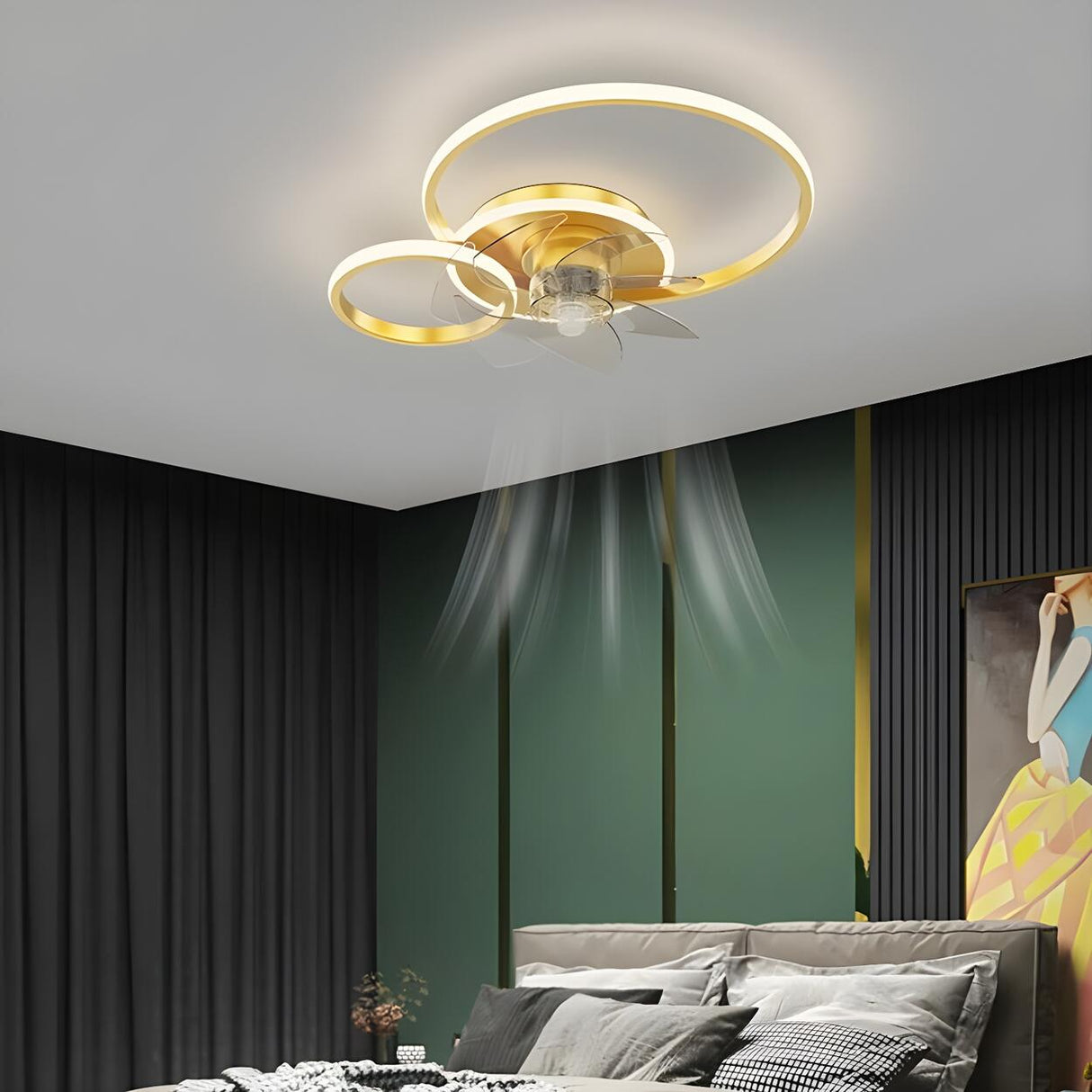 Modern Circular Design Flush Ceiling Fan with LED Light Image - 6