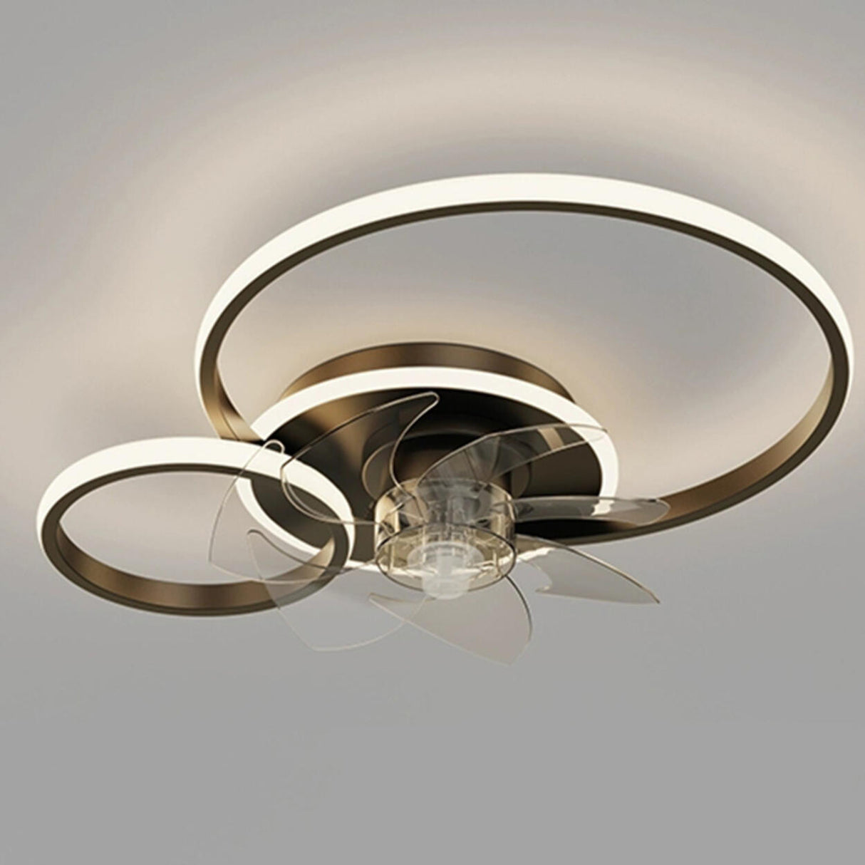 Modern Circular Design Flush Ceiling Fan with LED Light Image - 7