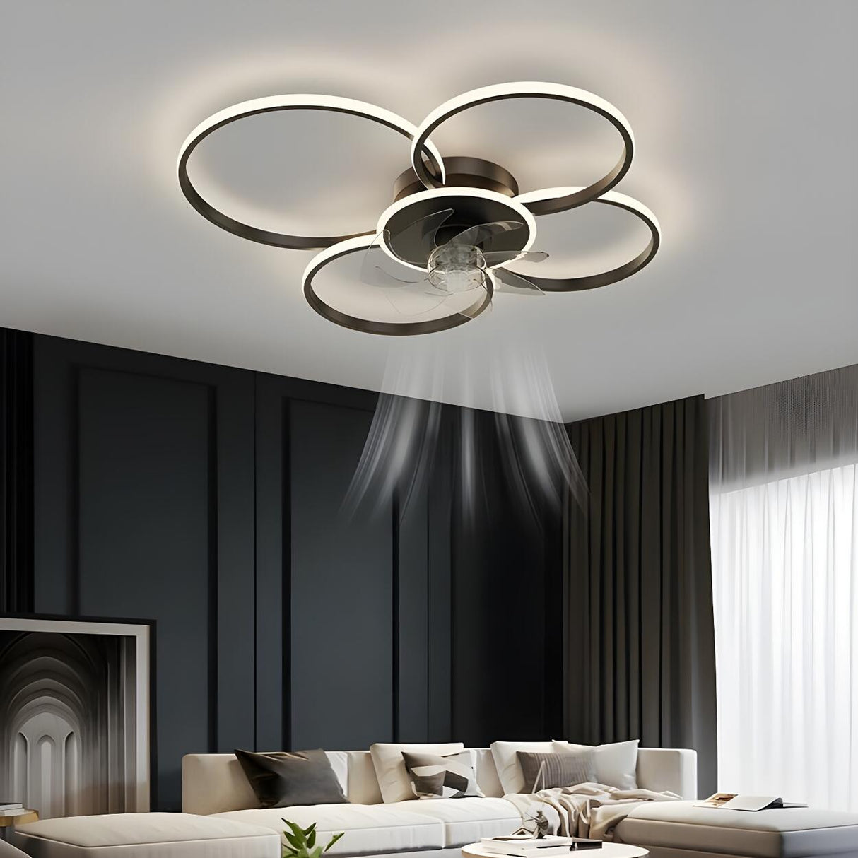Modern Circular Design Flush Ceiling Fan with LED Light Image - 8