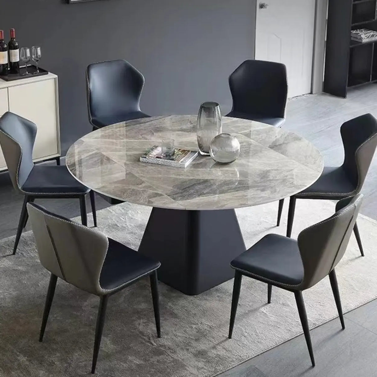 Modern Circular Grey Sintered Stone Extendable Dining Table Image - 1