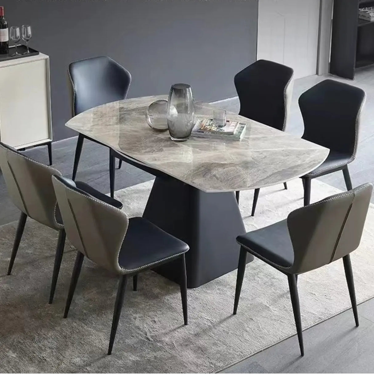 Modern Circular Grey Sintered Stone Extendable Dining Table Image - 3