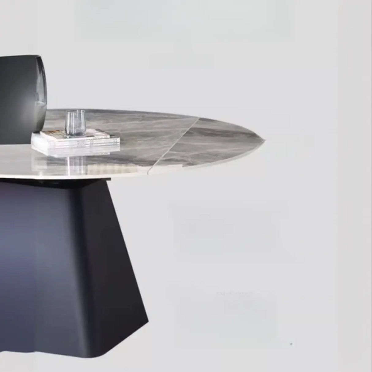 Modern Circular Grey Sintered Stone Extendable Dining Table Image - 5