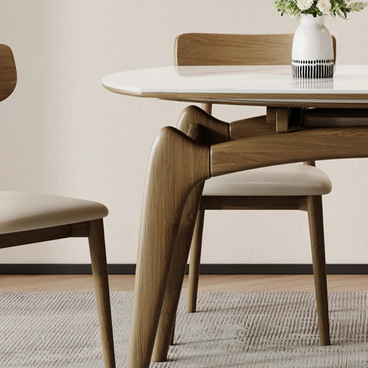 Modern Circular Sintered Stone Extendable Dining Table White Image - 10