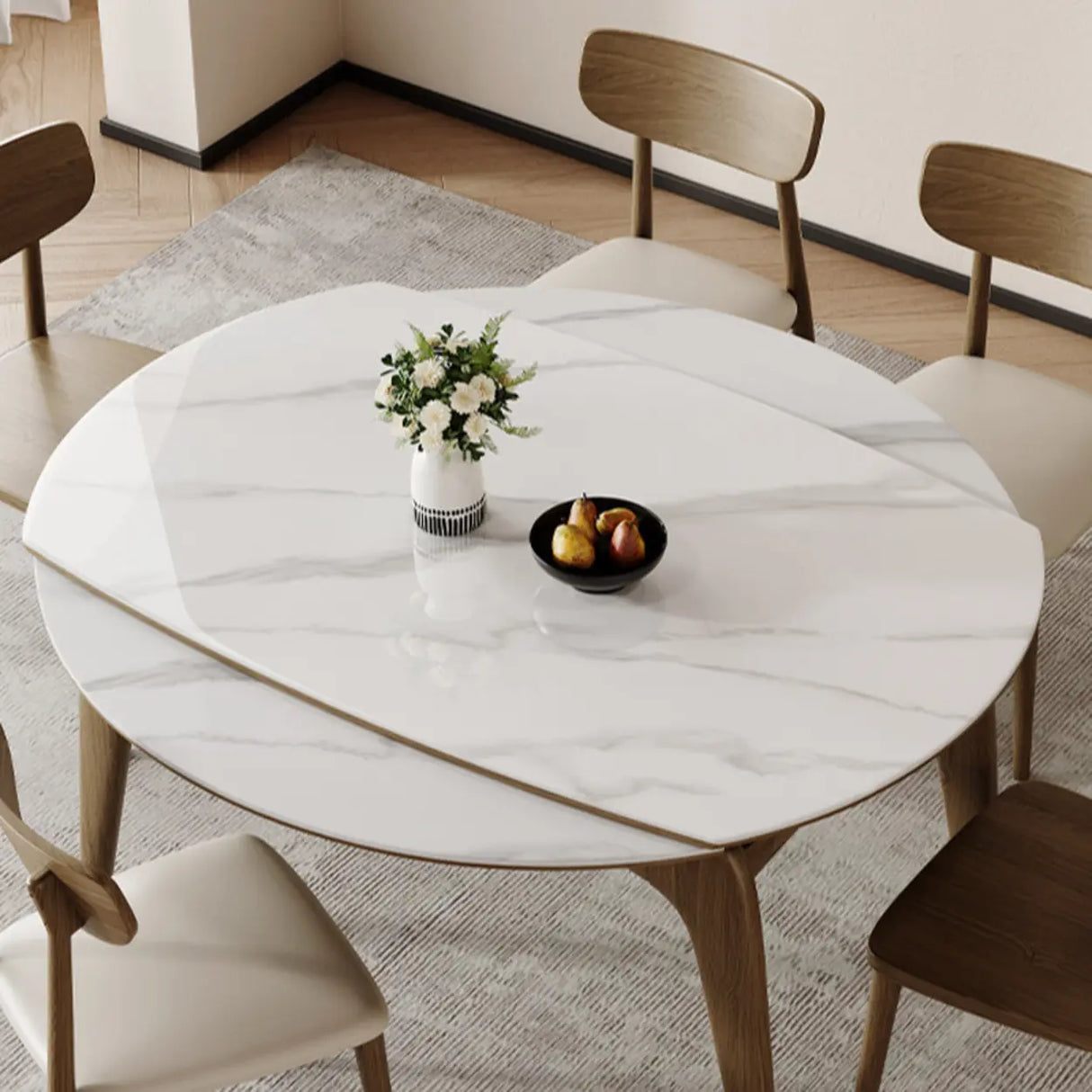 Modern Circular Sintered Stone Extendable Dining Table White Image - 11