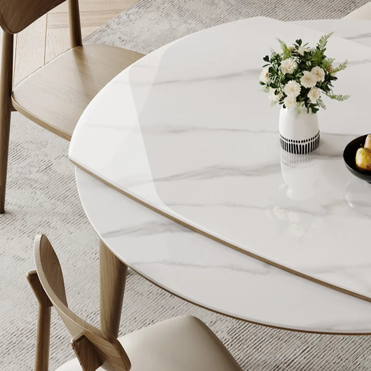Modern Circular Sintered Stone Extendable Dining Table White Image - 13