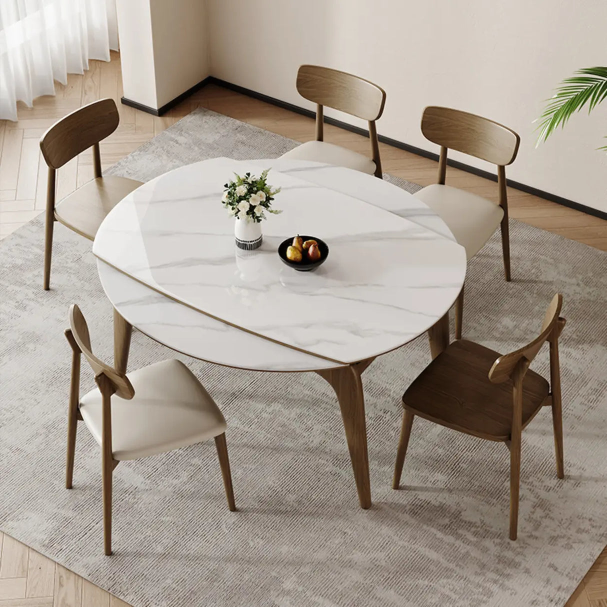 Modern Circular Sintered Stone Extendable Dining Table White Image - 1