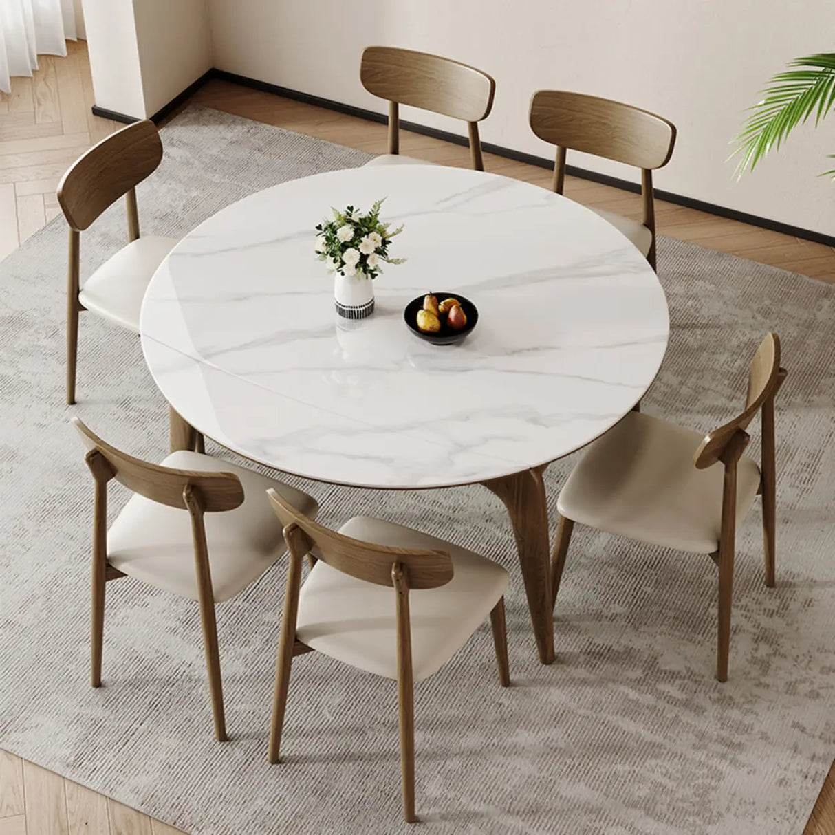 Modern Circular Sintered Stone Extendable Dining Table White Image - 2