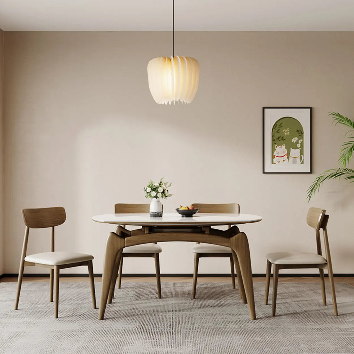 Modern Circular Sintered Stone Extendable Dining Table White Image - 3