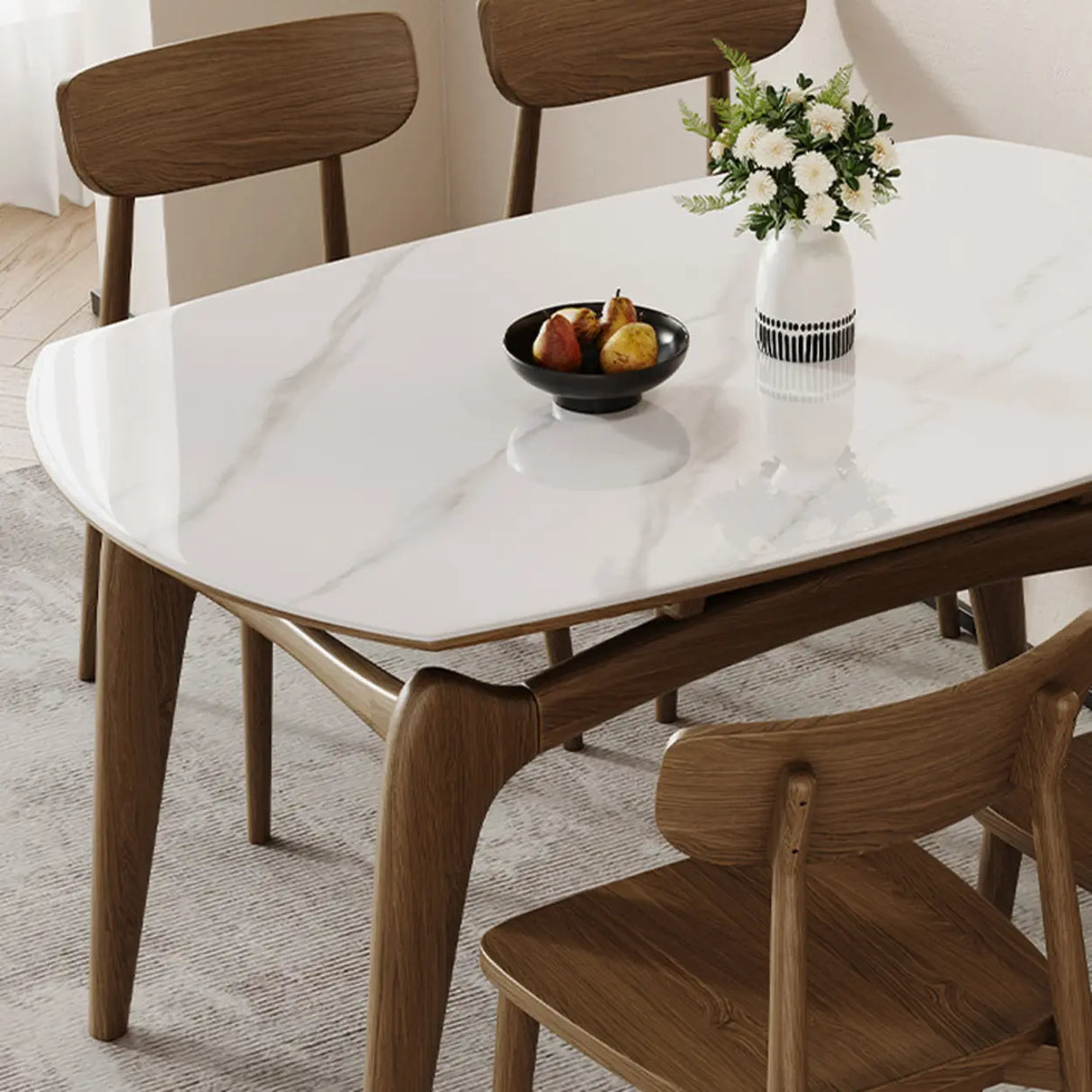 Modern Circular Sintered Stone Extendable Dining Table White Image - 8