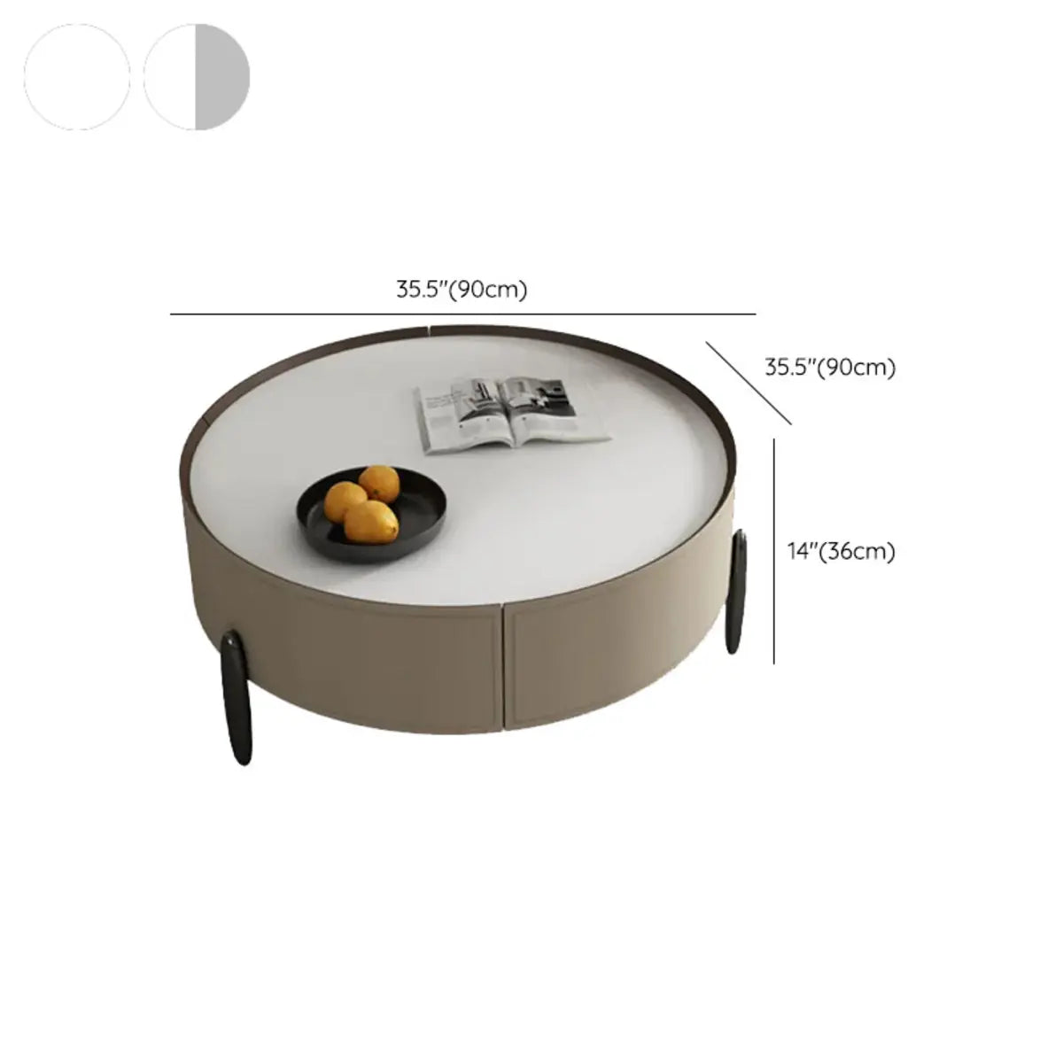 Modern Circular Stone Leather Nesting Coffee Table Image - 18