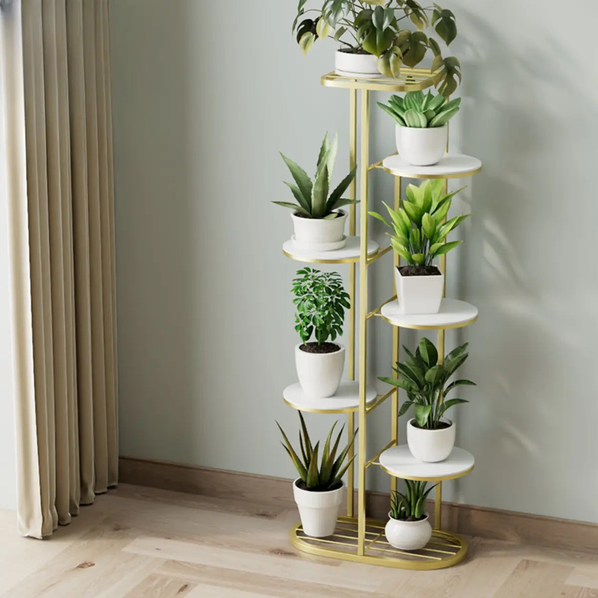 Modern Circular Tray Multi-Tier Metal Floor Plant Stand Image - 13