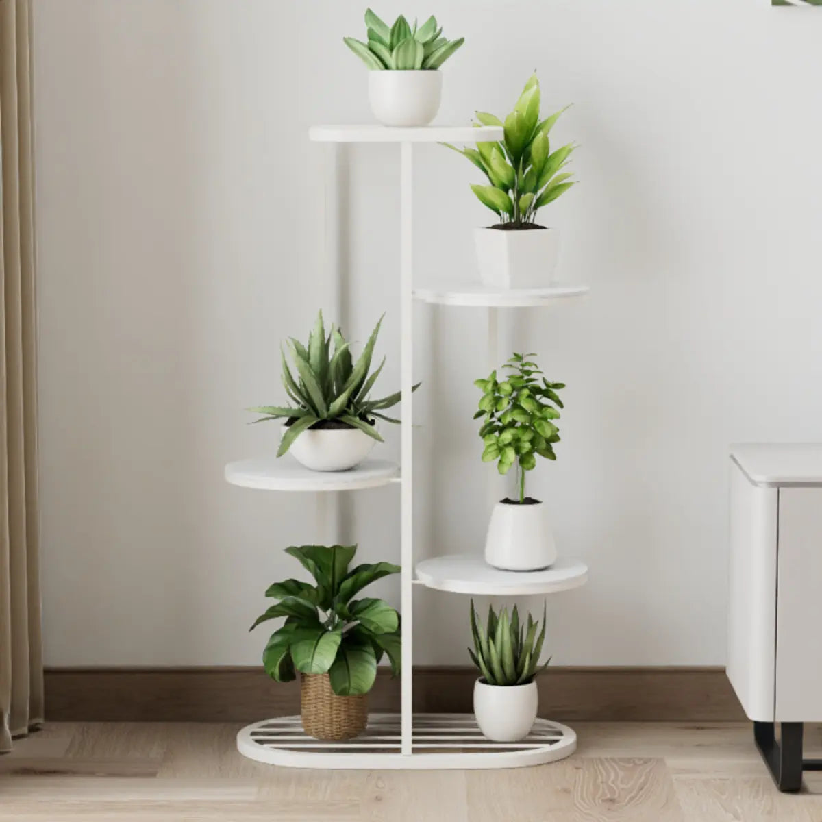 Modern Circular Tray Multi-Tier Metal Floor Plant Stand Image - 2