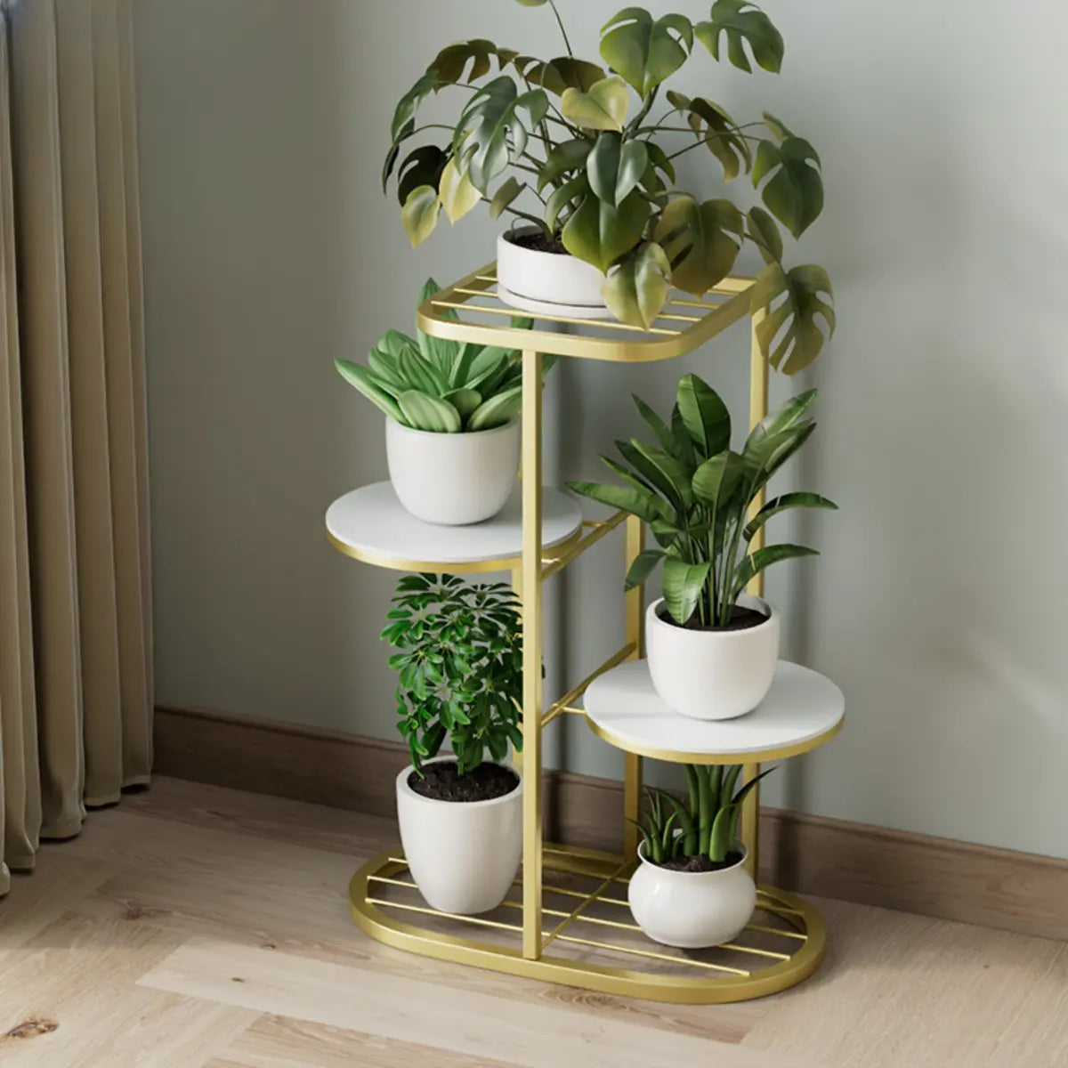 Modern Circular Tray Multi-Tier Metal Floor Plant Stand Image - 22